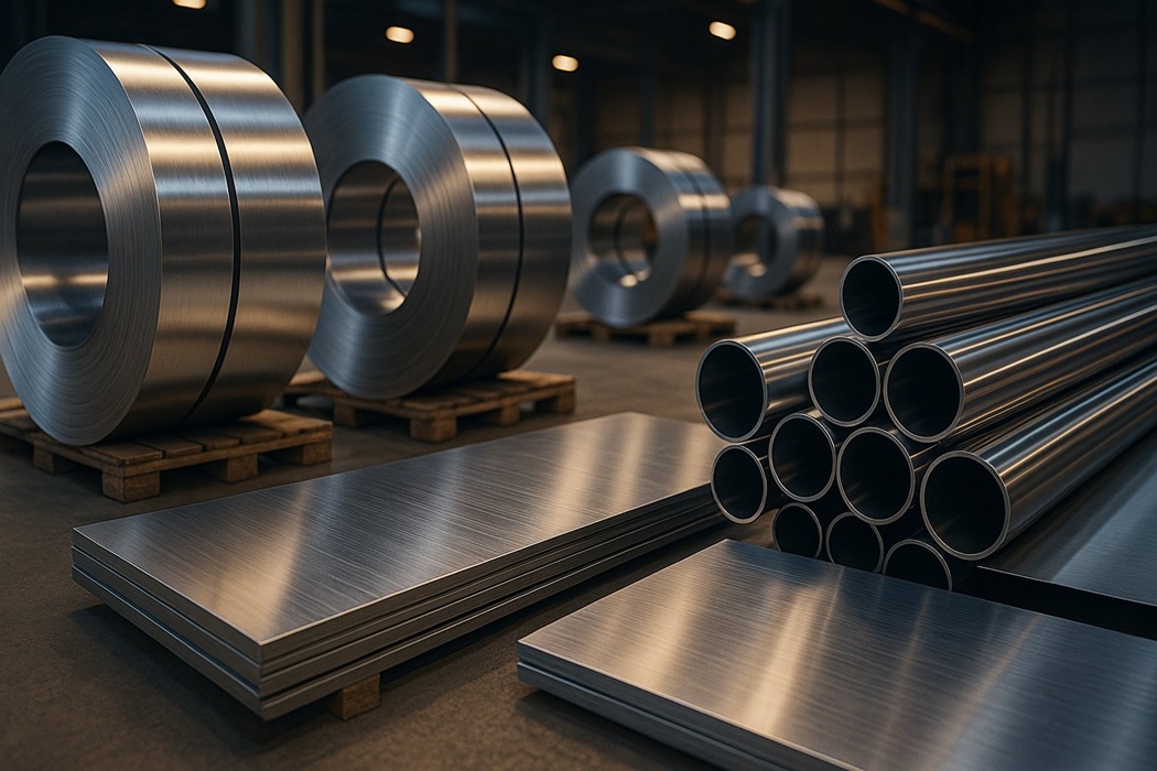 Szeroki kadr zwojów stali – artykuł o różnicach między stalą kwasoodporną i nierdzewną