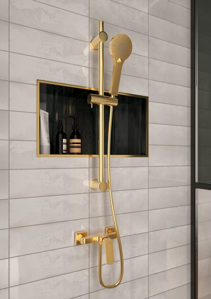 VITTO GOLD VERDELINE bateria natryskowa ścienna, fot. Ferro