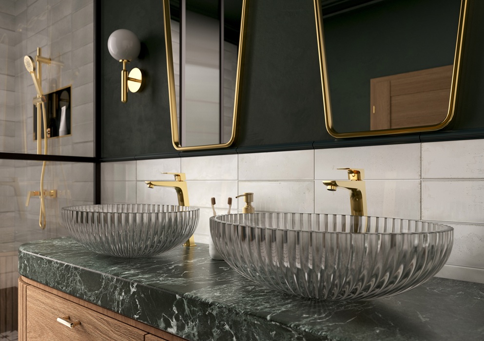 VITTO GOLD VERDELINE bateria umywalkowa stojąca nablatowa, fot. Ferro