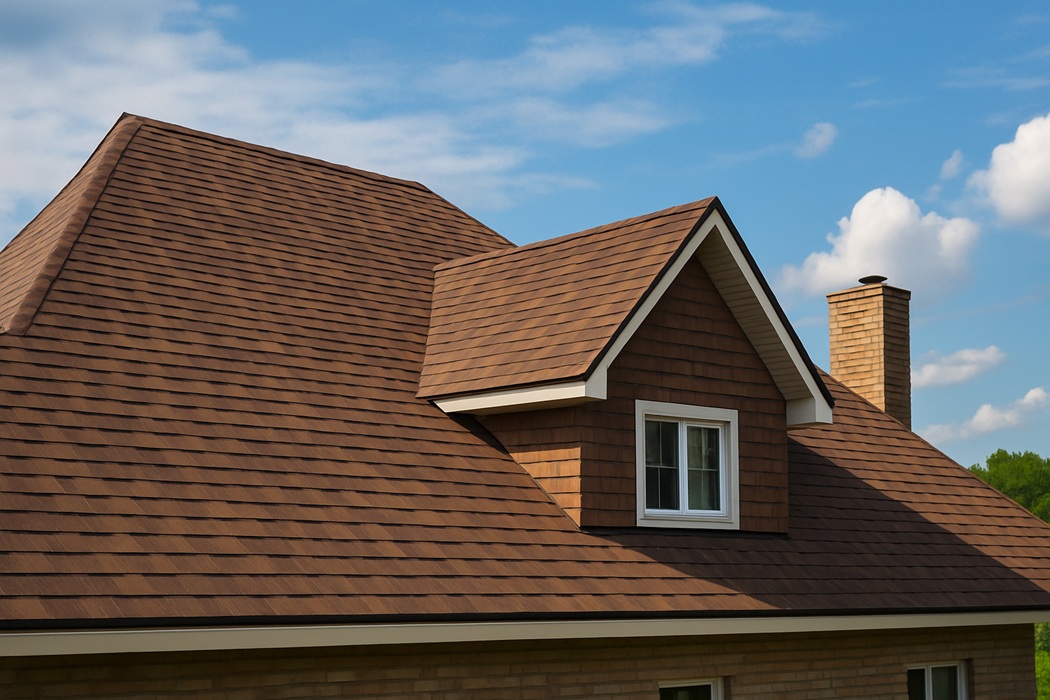 Gont bitumiczny na dachu domu jednorodzinnego – lekkie i estetyczne pokrycie z lukarną i kominem