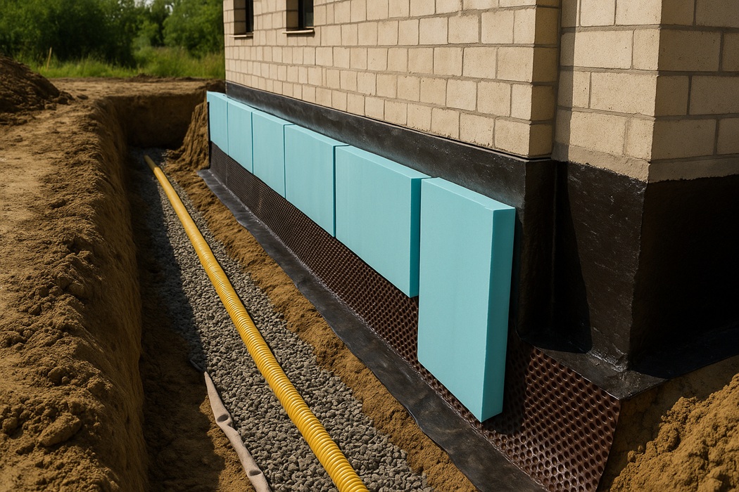 Izolacja przeciwwilgociowa ścian fundamentowych – powłoka bitumiczna, folia kubełkowa, płyty XPS i drenaż w wykopie