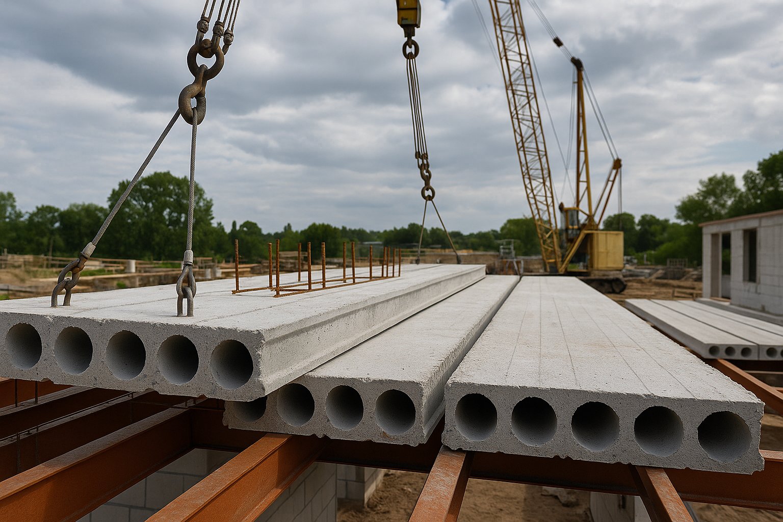 Strop żerański – montaż płyt żerańskich (kanałowych) na budowie