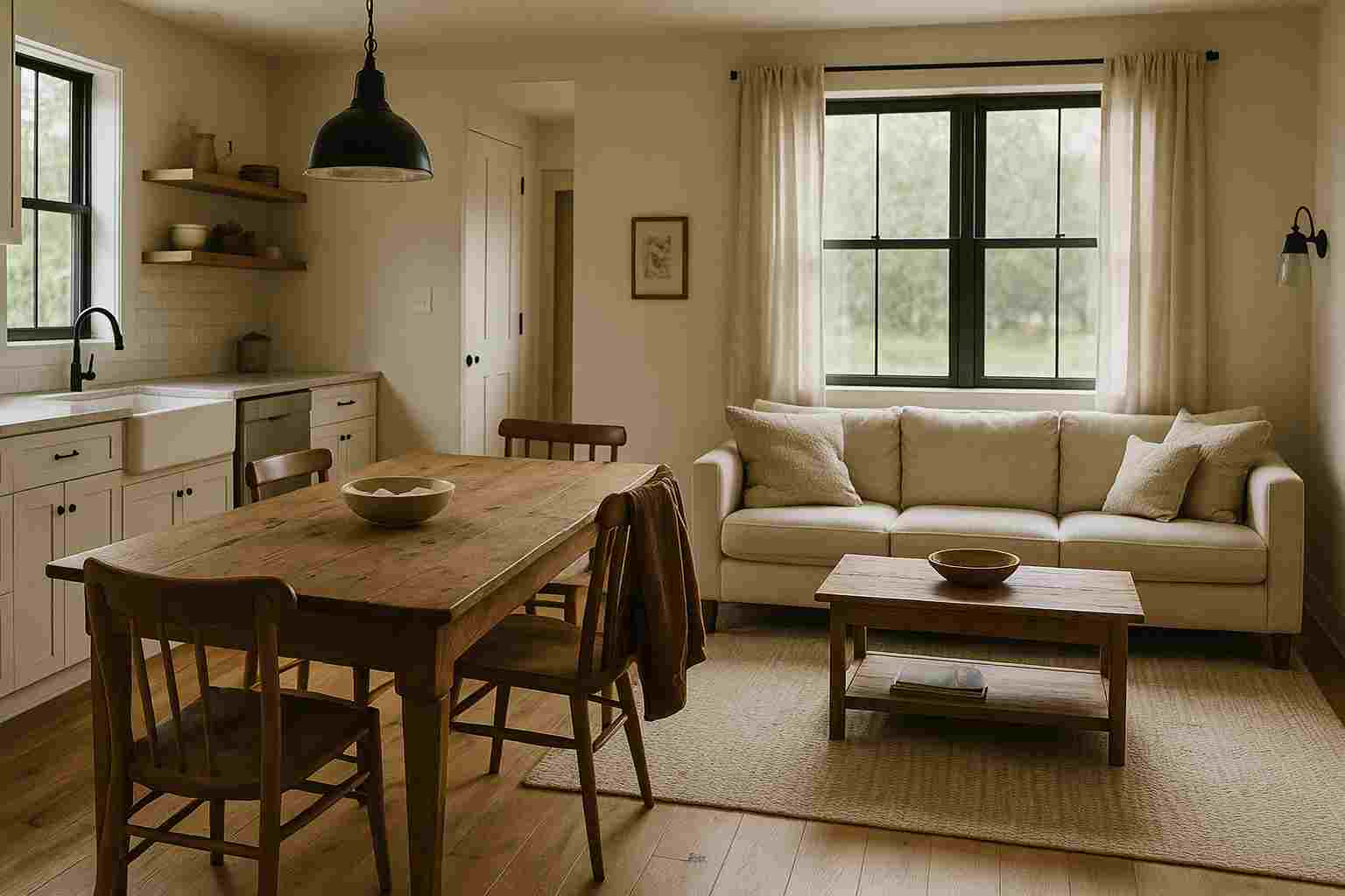 Modern farmhouse w domu pod miastem: jak to zrobić dobrze