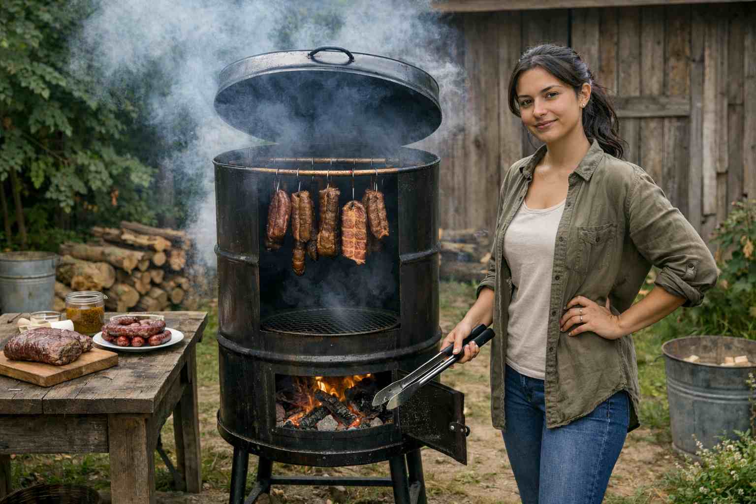 Wędzarnia z beczki: wersja z paleniskiem bezpośrednim i zasady bezpieczeństwa