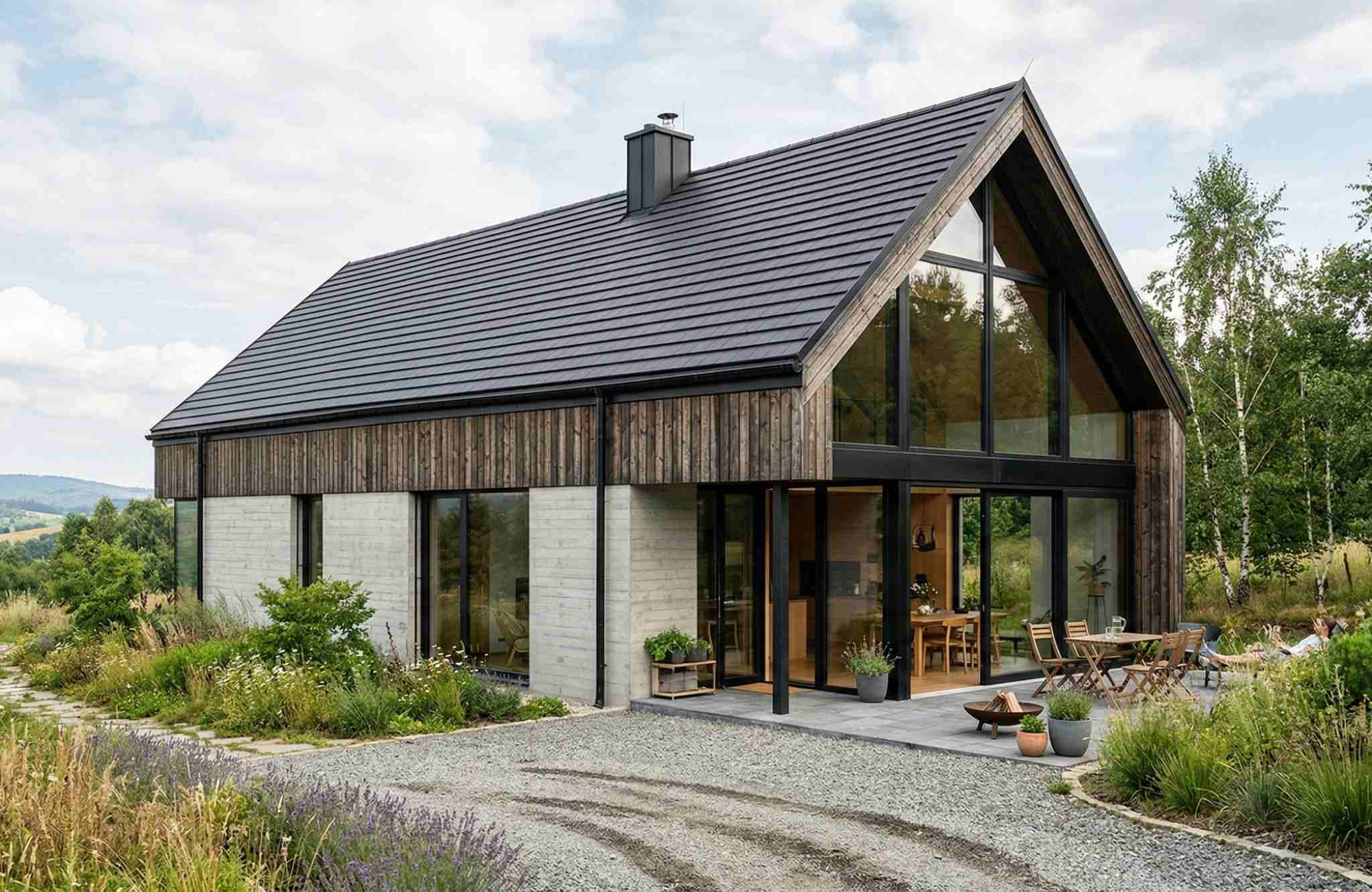 Dachówka KAPSTADT dopasowuje się do otoczenia tworząc idealne ramy dla najmodniejszych obecnie materiałów wykończeniowych, fot. swissporTON