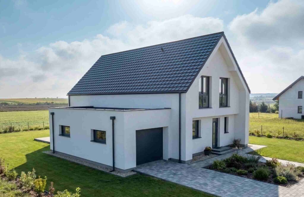 Dachówka KIOTO doskonale sprawdza się zarówno w nowych realizacjach, jak i projektach renowacyjnych,
gdzie współczesne elementy wchodzą w dialog z historyczną tkanką budynku