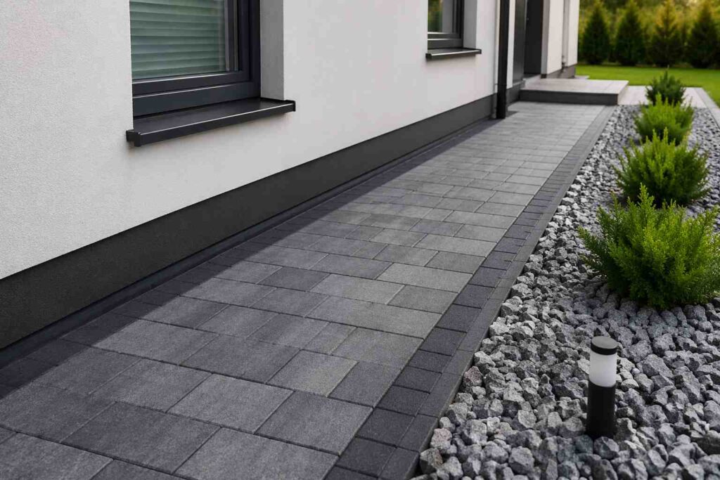 Opaska wokół domu -Opaska z kostki brukowej – praktyczna i uporządkowana