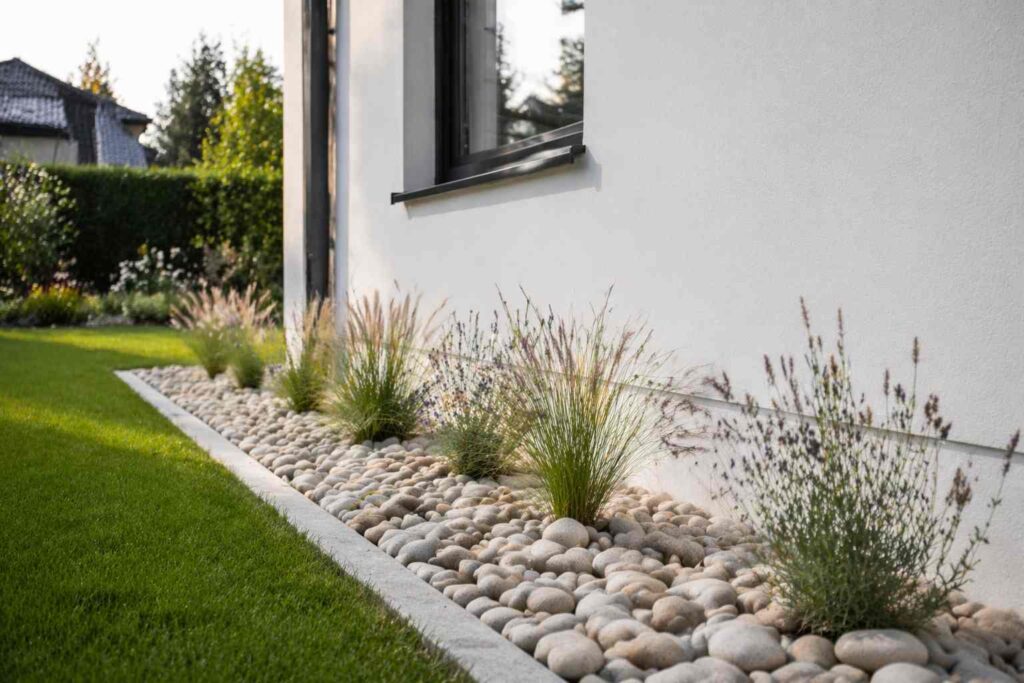 Opaska wokół domu -Opaska z otoczaków – miększa i bardziej dekoracyjna