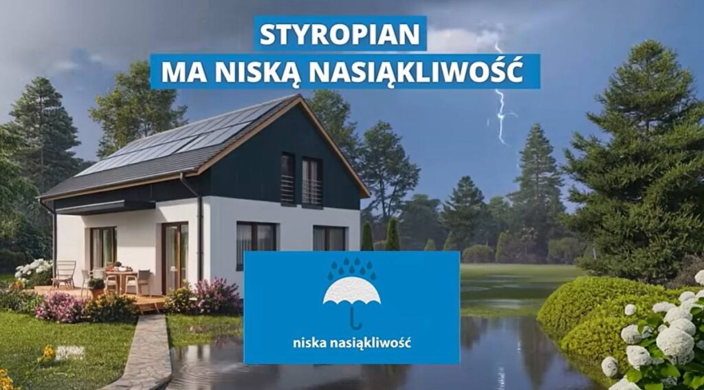 PSPS. Styropian charakteryzuje się niską nasiąkliwością, która wpływa na stabilność parametrów termoizolacyjnych przez cały czas eksploatacji budynku