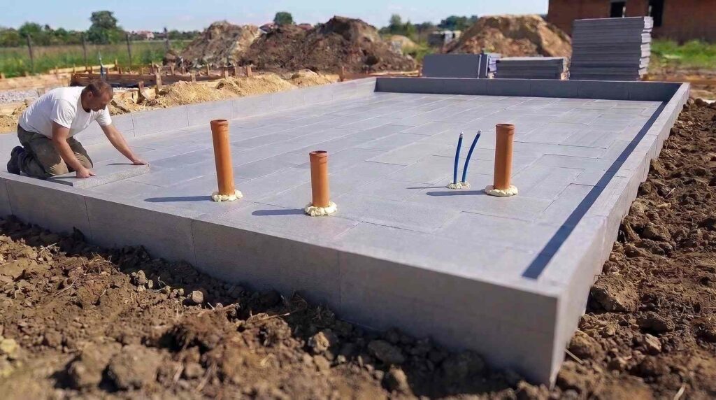 Zdjęcie PSPS: Styropian jako izolacja płyty fundamentowej.